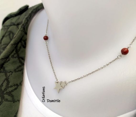 collier argente etoile jaspe rouge creations domitile orthez