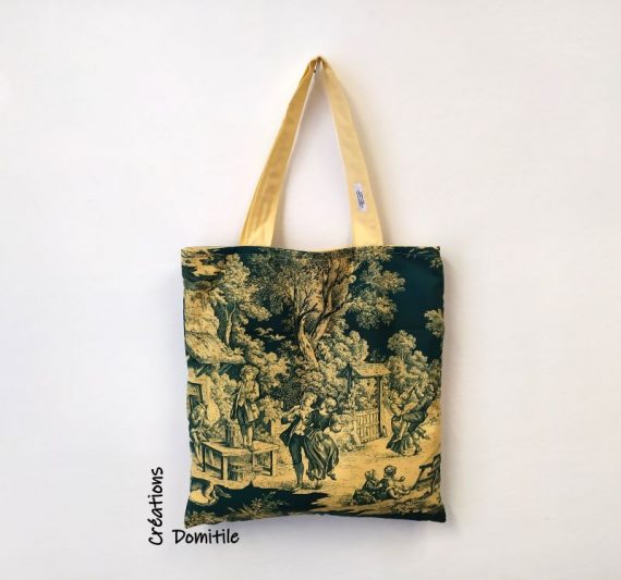 tote bag romantique vert beige anse courte