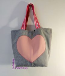 cabas gris et rose artisanal romantique